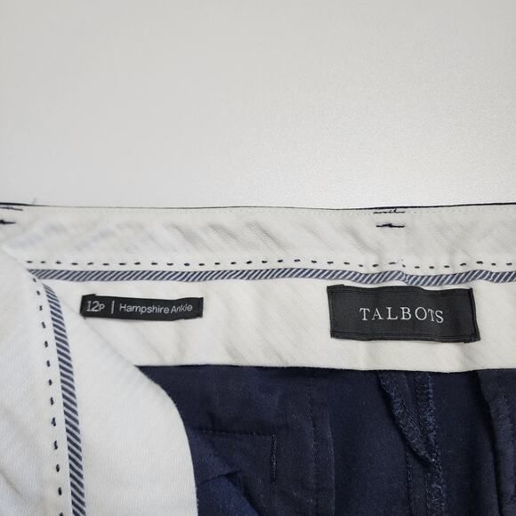 Talbots Womens Hampshire Ankle Trouser Pants 12P Navy Blue Button Cuff Stretch - Picture 8 of 13